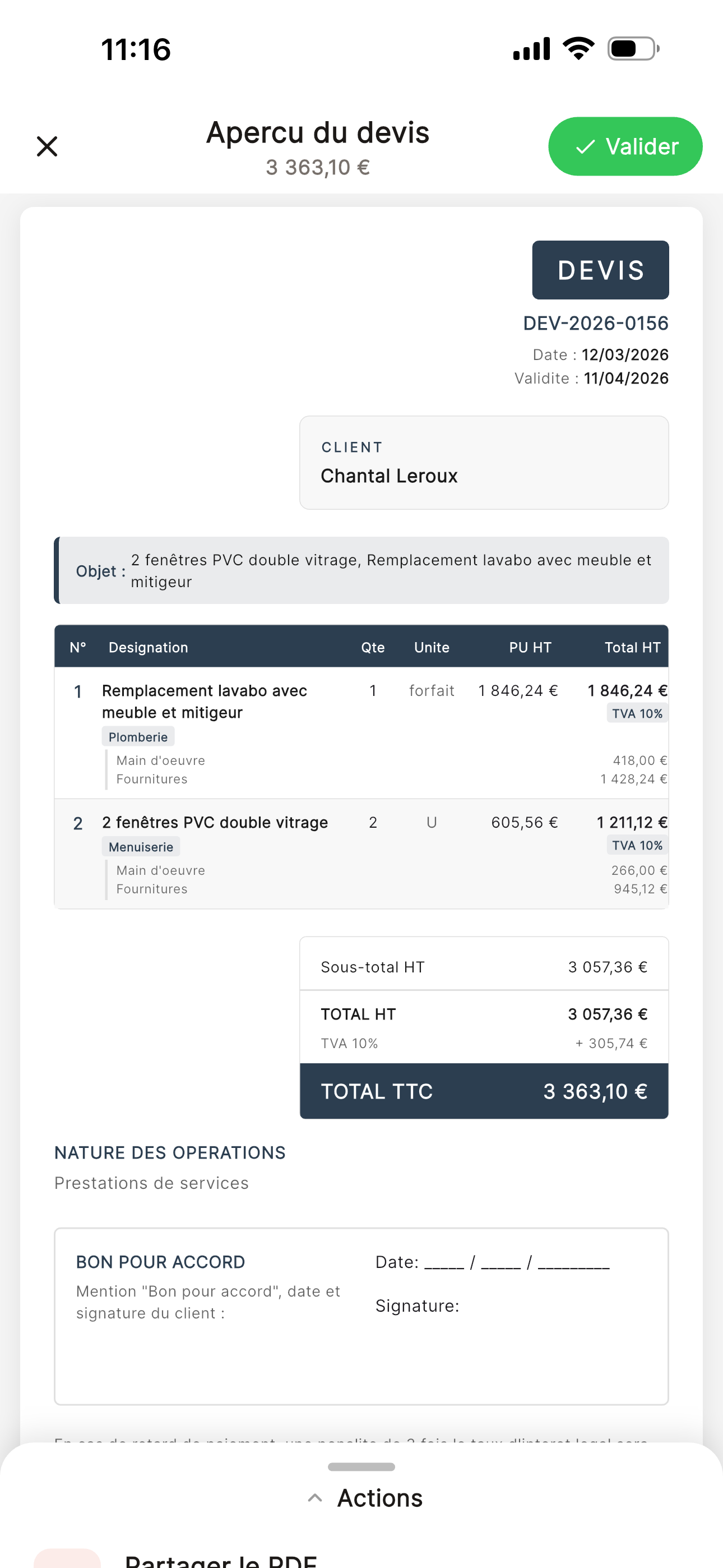 BATIA — Aperçu devis PDF professionnel